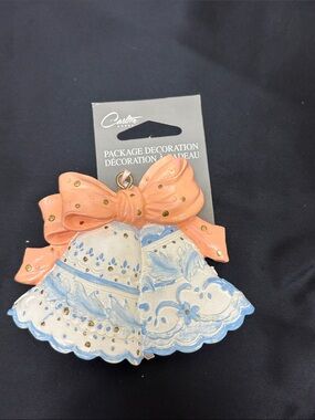 Carlton Cards Peach Bow with Blue and White Bell Decoration (2)
